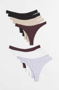 H&M 10-pack Baumwoll Tanga Briefs Unterwäsche Damen Schwarz | VYR-710845