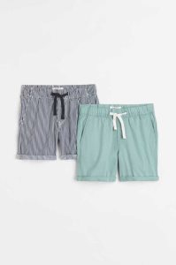 H&M 2-pack Baumwoll Kurze Hose Kinder Hellgrün | MYN-562801