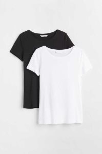 H&M 2-pack Baumwoll T-shirts Oberteile Damen Hellgrau Weiß | FEM-413627