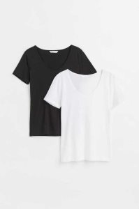 H&M 2-pack Baumwoll T-shirts Oberteile Damen Schwarz Weiß | HGP-382790