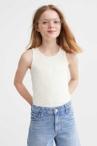 H&M 2-pack Gerippt Baumwoll Tank Oberteile Kinder Schwarz Weiß | CQJ-389650