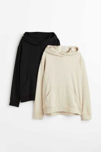 H&M 2-pack Hoodies Oberteile Damen Schwarz Hellbeige | BUM-083564