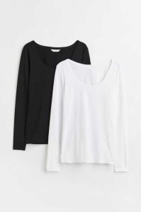 H&M 2-pack Jersey Oberteile Damen Navy Blau | WJP-892145