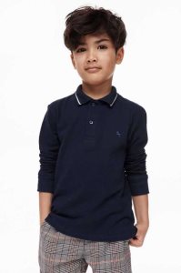H&M 2-pack Long-sleeved Polo Hemd Kinder Navy Blau Weiß | FEJ-314629