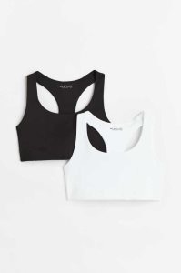 H&M 2-pack Medium Support Sports Bras Unterwäsche Damen Navy Blau Schwarz | QIK-183594