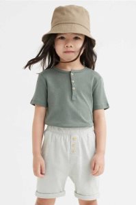H&M 2-pack Slub Baumwoll Kurze Hose Kinder Beige Mintfarben Grün | KHG-731865