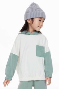 H&M 2-piece Baumwoll Sweatshirt Einteiler Kinder Olivgrün Grün Beige Weiß | SZW-560147