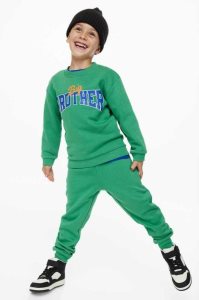 H&M 2-piece Printed Sweatshirt Einteiler Kinder Grün | WDF-620598
