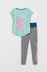 H&M 2-piece Set Sportbekleidung Kinder Mintfarben Grün Schwarz | LKB-520476
