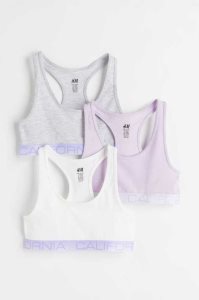 H&M 3-pack Baumwoll Crop Oberteile Kinder Helllila Grau | TSZ-345089
