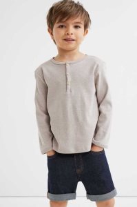 H&M 3-pack Baumwoll Henley Hemd Kinder Blau Olivgrün Grün Hellbeige | GDL-167534
