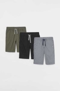 H&M 3-pack Baumwoll Kurze Hose Kinder Hellgrau | ASI-504179