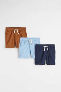H&M 3-pack Baumwoll Kurze Hose Kinder Navy Blau Hellblau Braun | UMD-579206