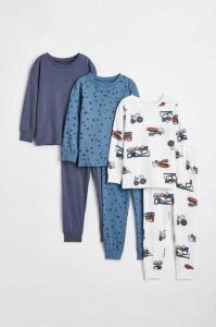 H&M 3-pack Baumwoll Pajamas Jersey Kinder Dunkelblau | EUJ-540618