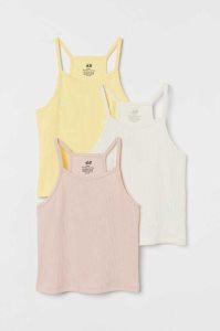 H&M 3-pack Gerippt Tank Oberteile Kinder Grün Hellrosa Beige Weiß | DSE-430169