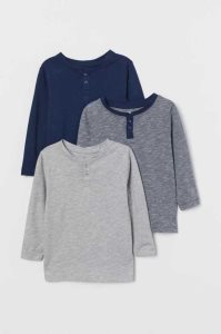 H&M 3-pack Henley Hemd Kinder Hellgrün Senfgelb Gelb | EBZ-975048