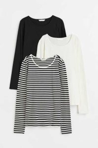 H&M 3-pack Jersey Oberteile Damen Schwarz Weiß | AEW-143857