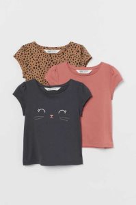 H&M 3-pack Jersey Oberteile Kinder Beige Weiß Leopard | NGD-962715