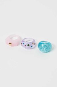 H&M 3-pack Ringe Damen Hellrosa Hellgrün Blau | ANU-369548