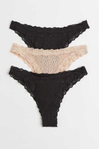 H&M 3-pack Spitze Brazilian Briefs Unterwäsche Damen Rosa Schwarz | CBG-651420