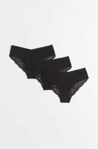 H&M 3-pack Spitze-trimmed Hipster Briefs Unterwäsche Damen Weiß Rosa | WER-923054