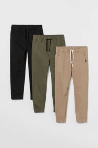 H&M 3-pack twill Jogginghose Kinder Schwarz Khaki Grün Beige | CPR-574932