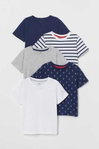 H&M 5-pack Baumwoll Hemd Kinder Navy Blau Grau | BEK-924375