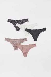 H&M 5-pack Baumwoll Tanga Briefs Unterwäsche Damen Schwarz | NWT-324780