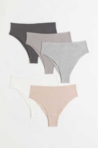 H&M 5-pack Gerippt Brazilian Briefs Unterwäsche Damen Schwarz Grau Weiß | CBE-623974