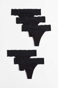 H&M 5-pack Jersey Tanga Briefs Unterwäsche Damen Schwarz Grau Grün | RHZ-573124