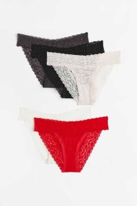H&M 5-pack Spitze Bikini Briefs Unterwäsche Damen Dunkelgrau Schwarz Rosa | HPR-137506