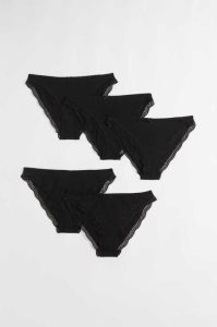 H&M 5-pack Spitze-trimmed Bikini Briefs Unterwäsche Damen Schwarz | FKV-725983