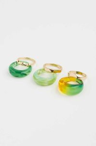 H&M 6-pack Ringe Damen Gold Grün | HUN-912830
