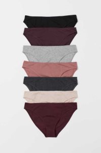 H&M 7-pack Baumwoll Bikini Briefs Unterwäsche Damen Schwarz Grau Beige Weiß | VPW-376542