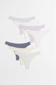 H&M 7-pack Baumwoll Jersey Tanga Briefs Unterwäsche Damen Helllila Dunkelgrau Blau | NVR-489561