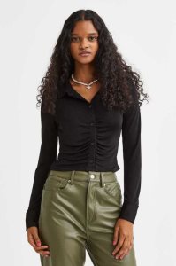 H&M Airy Jersey Bluse Damen Schwarz | ELA-187639