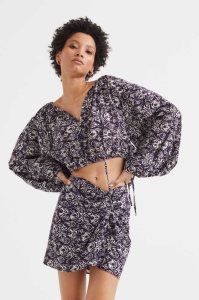 H&M Balloon-sleeved Crop Bluse Damen Dunkelblau | QMH-147523
