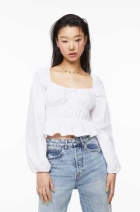 H&M Balloon-sleeved Peplum Bluse Damen Weiß | ATL-065438