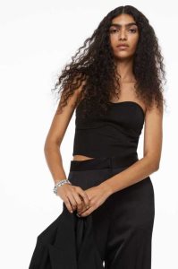 H&M Bandeau Crop Oberteile Damen Schwarz | VQA-947312