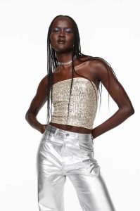 H&M Bandeau Oberteile Damen Hellbeige Silber | YQH-429687