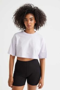 H&M Baumwoll Crop T-shirt Oberteile Damen Weiß | BPF-689547