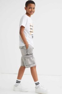 H&M Baumwoll Denim Cargo Kurze Hose Kinder Hellgrau | BHZ-861453