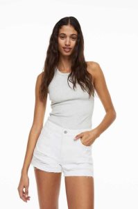 H&M Baumwoll Denim Kurze Hose Damen Weiß | YLQ-502839
