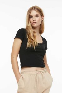 H&M Baumwoll Jersey Oberteile Damen Schwarz | LAU-810974