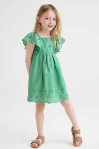 H&M Baumwoll Kurzes Kleid Kinder Grün | TVA-895301