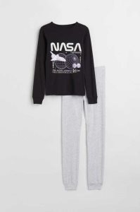 H&M Baumwoll Pajamas Jersey Kinder Schwarz | POA-894736