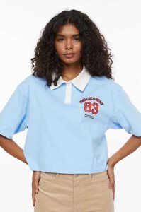 H&M Baumwoll Polo Shirt Oberteile Damen Hellblau | GZK-820943