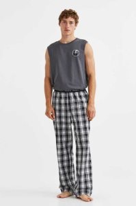 H&M Baumwoll Poplin Pajama Pants Loungewear Herren Schwarz Weiß | GHZ-175804