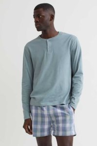 H&M Baumwoll Poplin Pajama Shorts Loungewear Herren Weiß Schwarz | TSB-182359