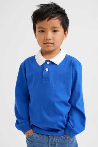 H&M Baumwoll Rugby Hemd Kinder Tiefesblau | EDG-960517